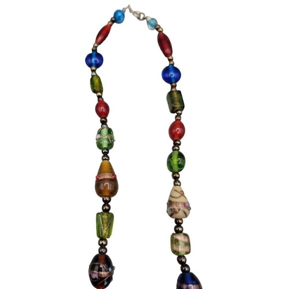 Wedding Cake Bead Necklace 22" Multicolored Various Glass Decorated Beaded Chain - Picture 5 of 9